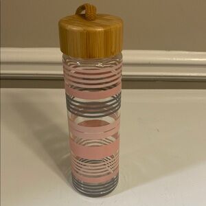 Glass Water Bottle with Bamboo Lid - Pink and Gray